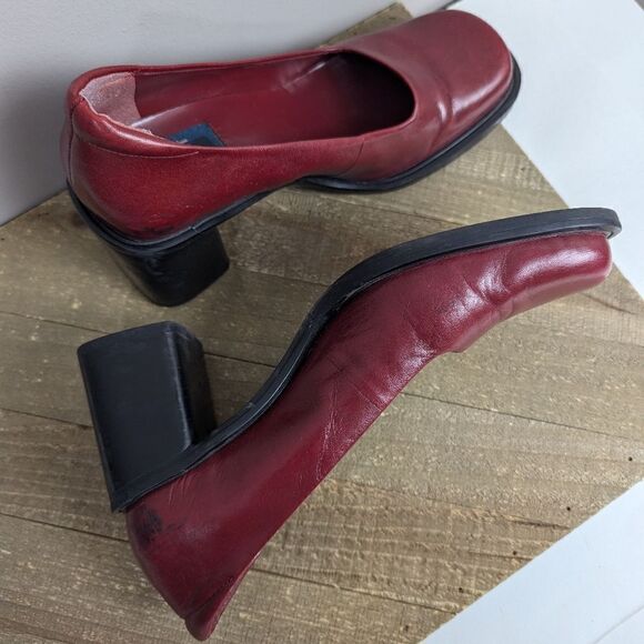 Red leather Chucky loafers, vintage 90s leather shoes transit size 7 - Picture 5 of 10